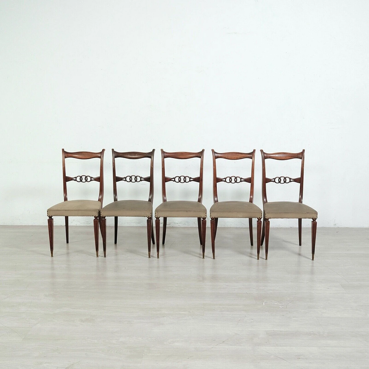 5 Chairs in wood and canvas plastic, 1950s 2