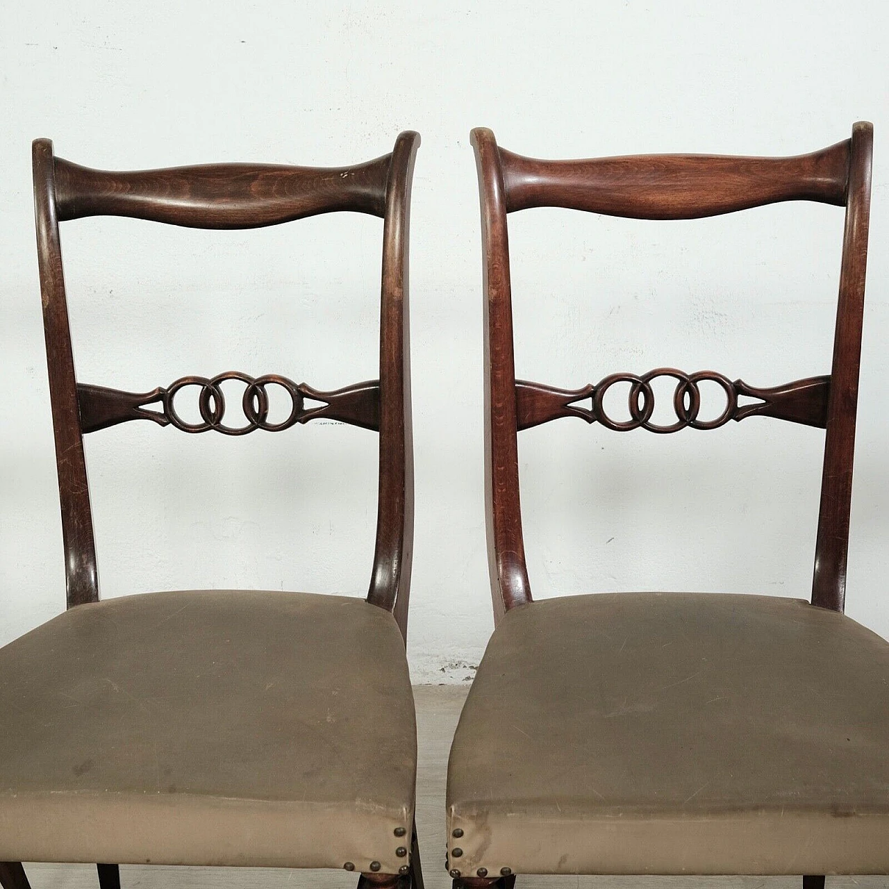 5 Sedie in legno e plastica telata, anni '50 3
