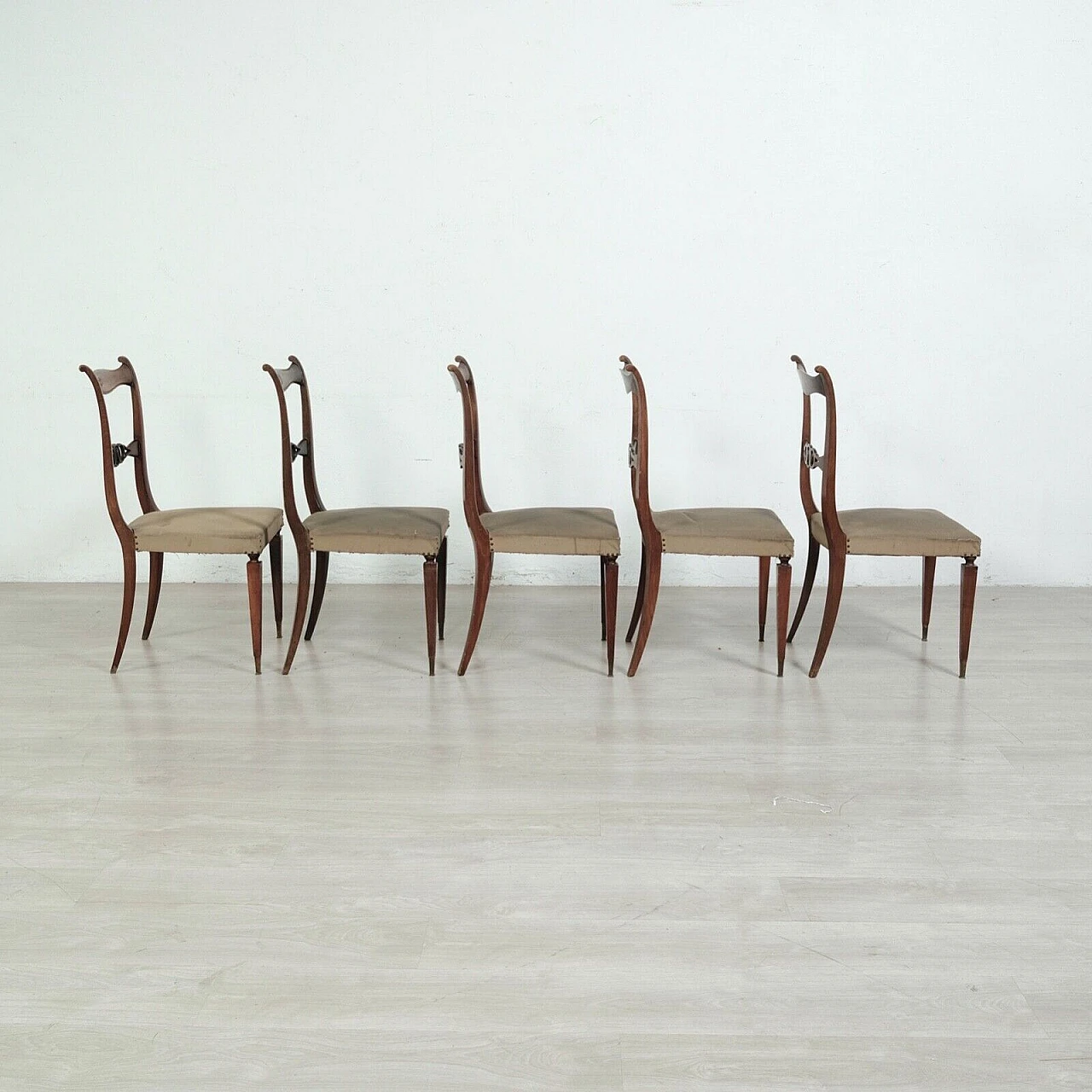 5 Chairs in wood and canvas plastic, 1950s 5
