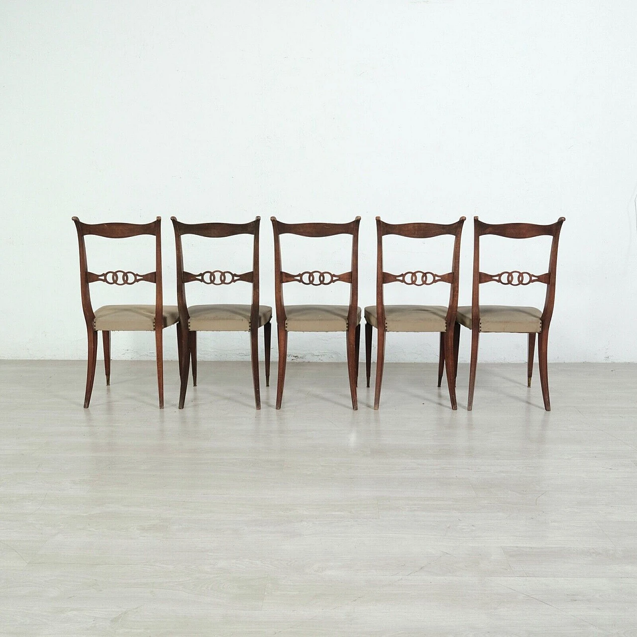 5 Chairs in wood and canvas plastic, 1950s 7