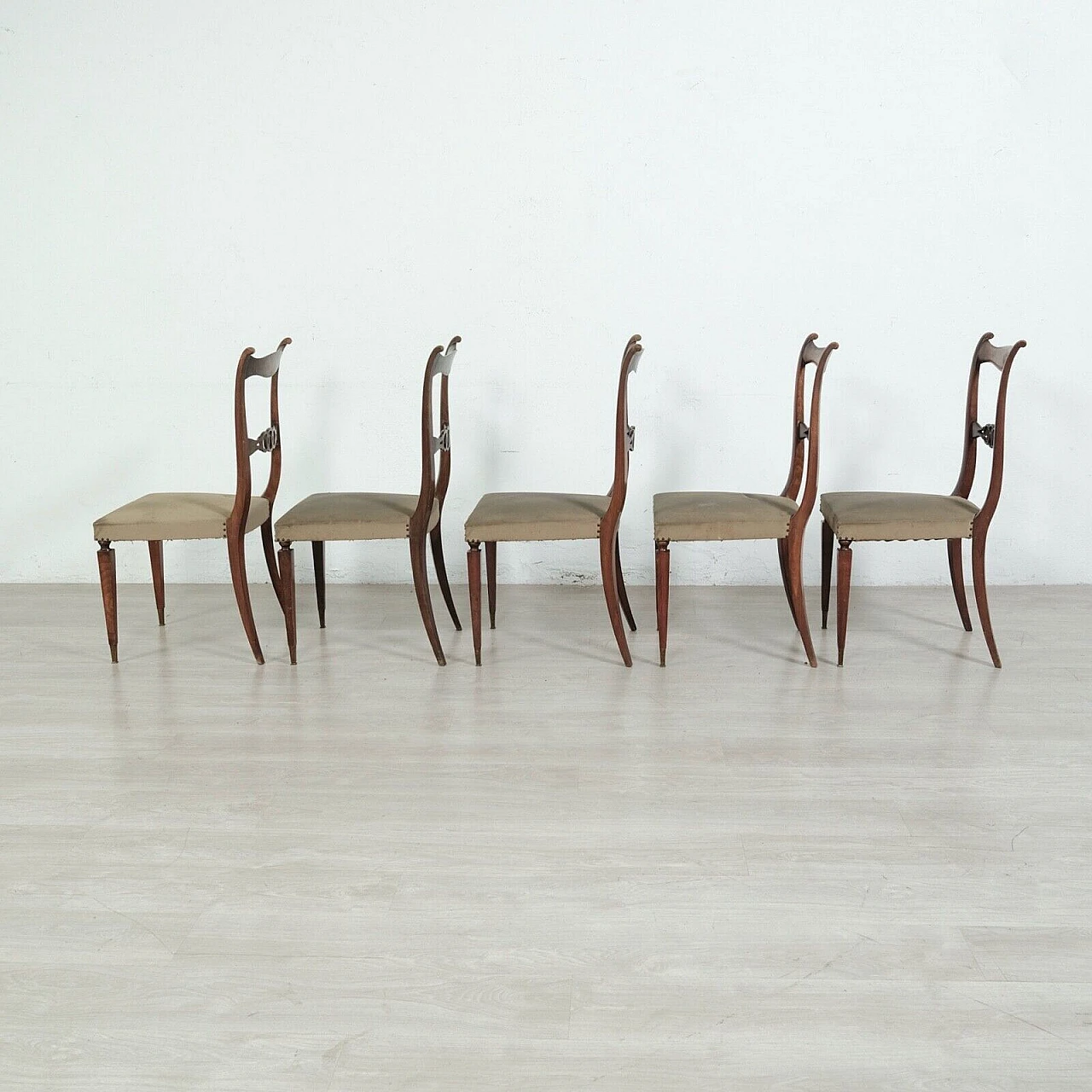 5 Chairs in wood and canvas plastic, 1950s 9