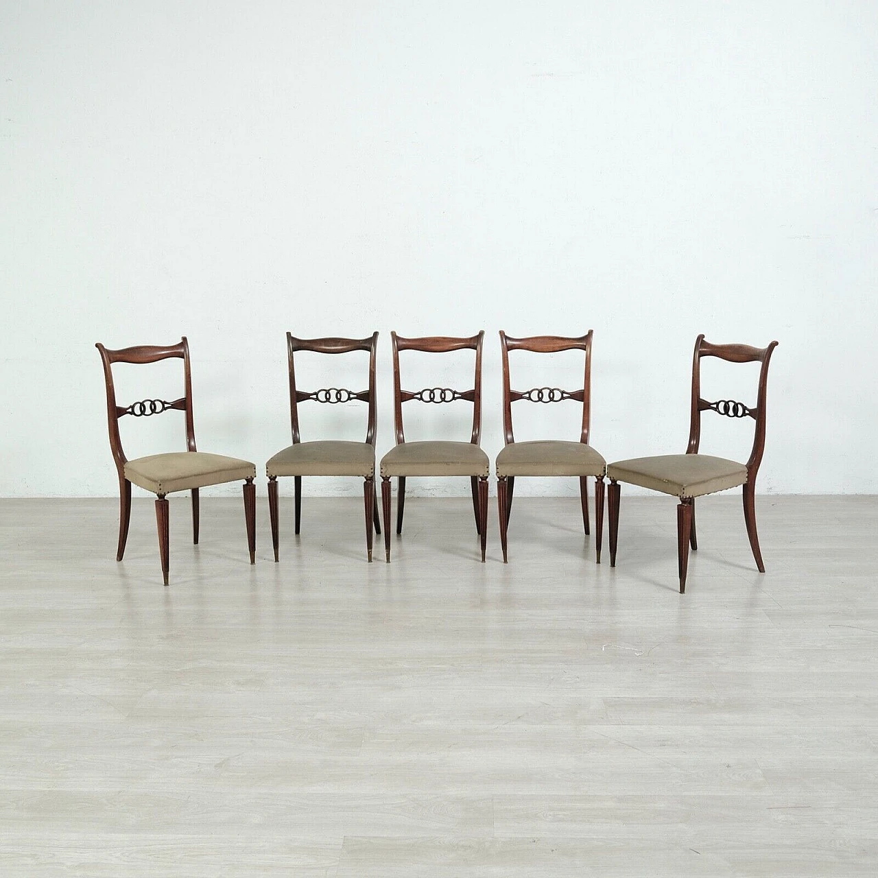 5 Chairs in wood and canvas plastic, 1950s 17