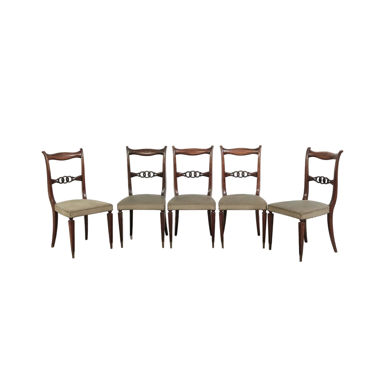 5 Chairs in wood and canvas plastic, 1950s 18