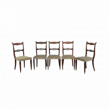 5 Chairs in wood and canvas plastic, 1950s