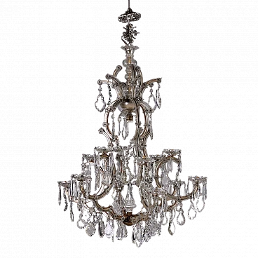 Glass and crystal 12-light chandelier