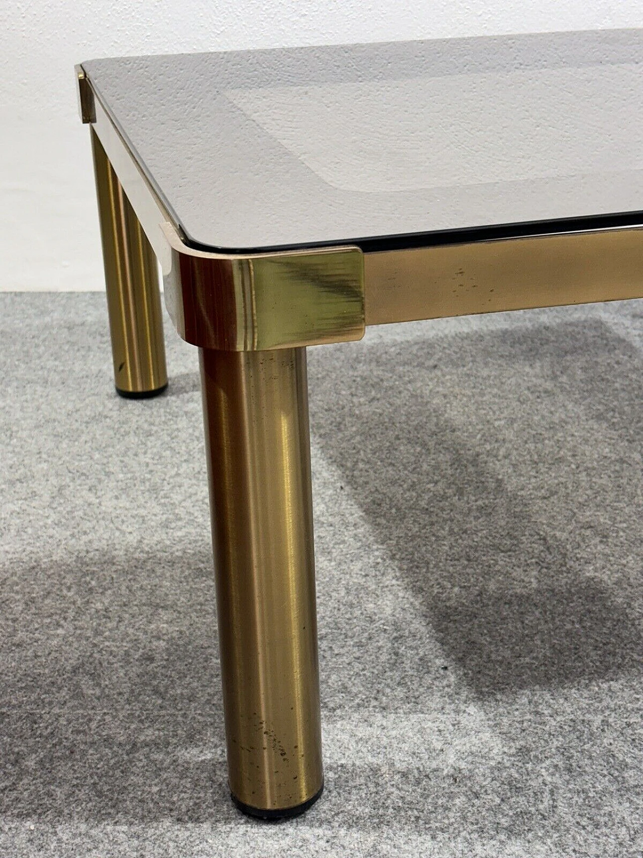 Square metal and ochre crystal coffee table, 1970s 2