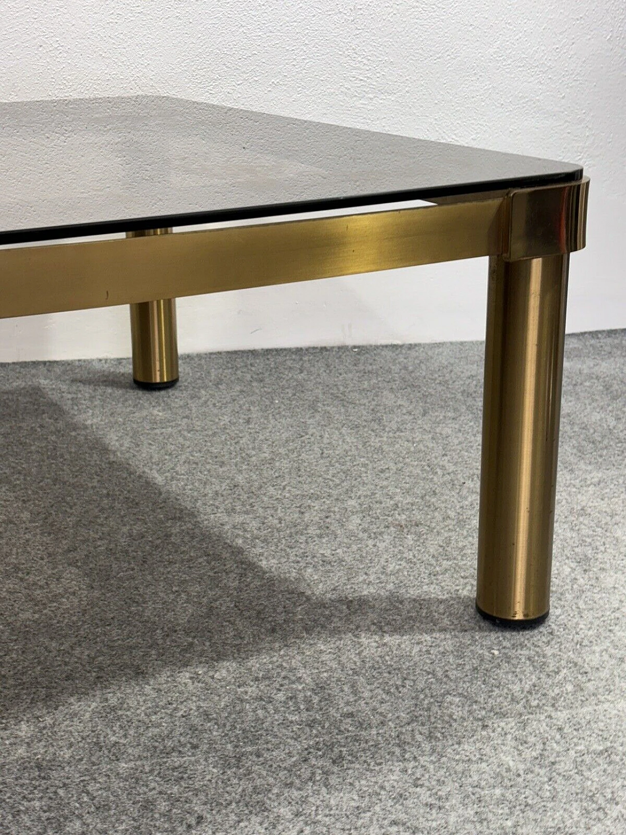 Square metal and ochre crystal coffee table, 1970s 3