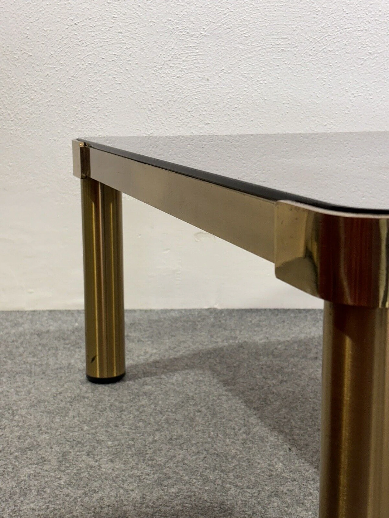 Square metal and ochre crystal coffee table, 1970s 4