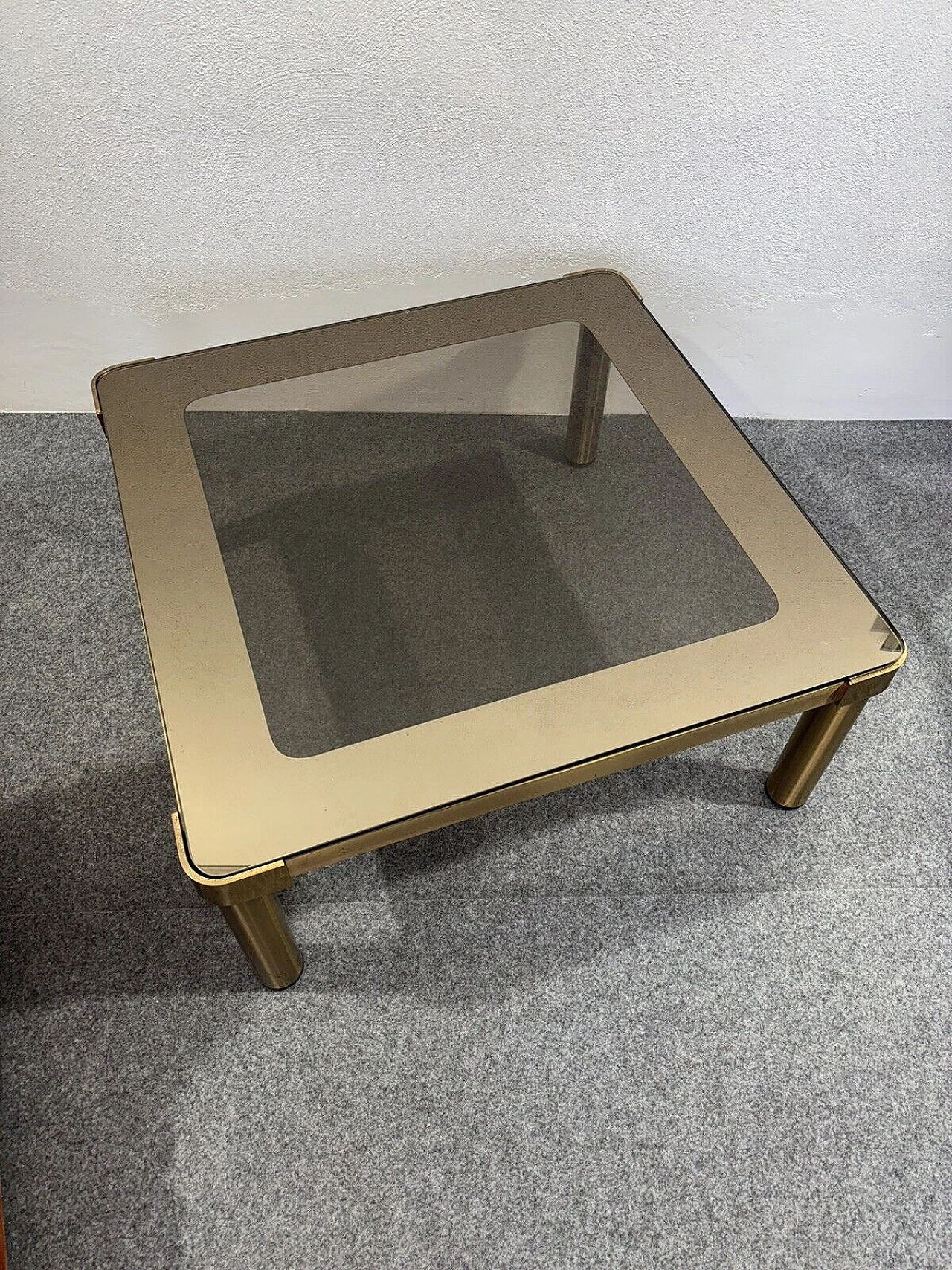 Square metal and ochre crystal coffee table, 1970s 5