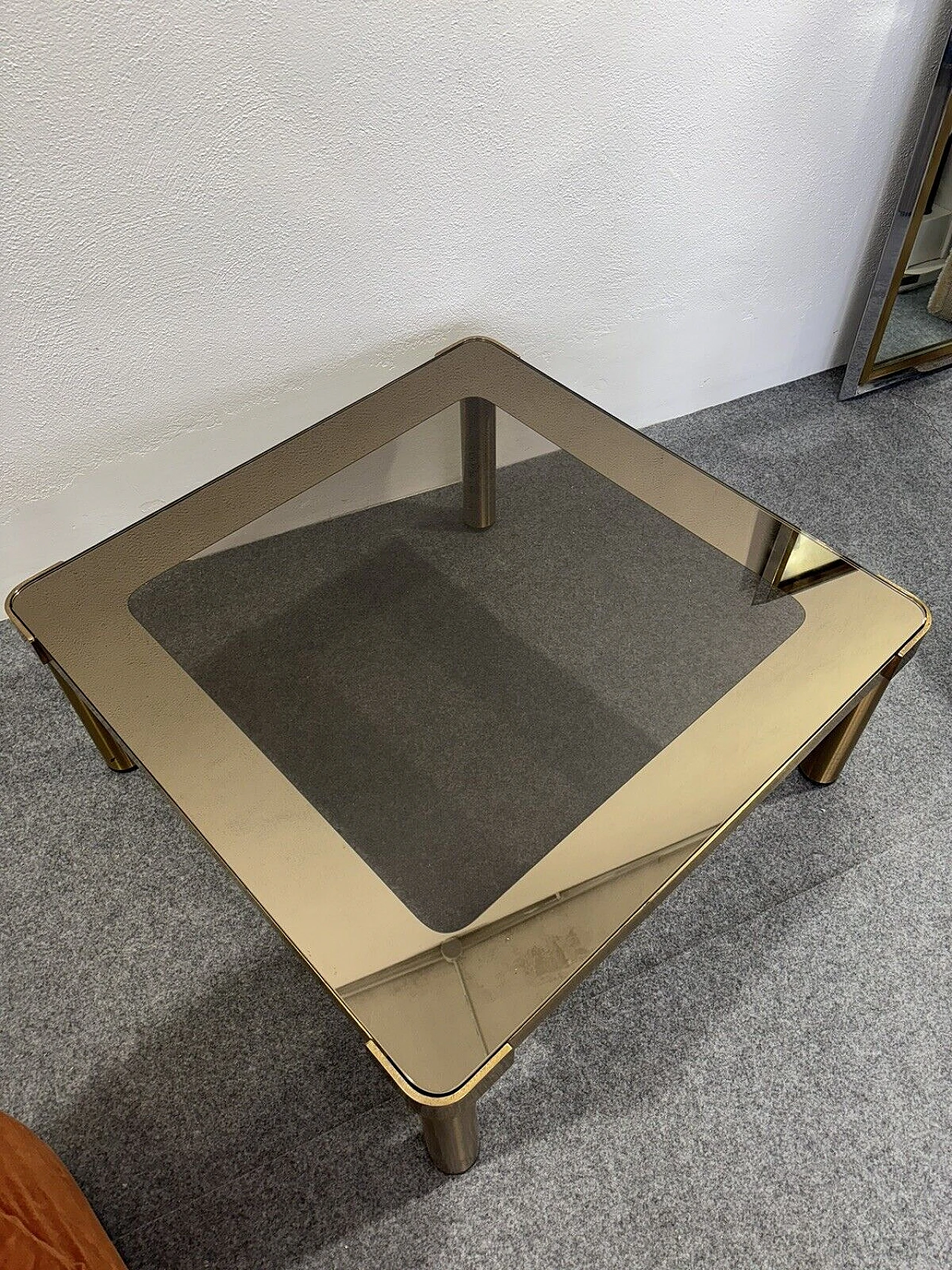 Square metal and ochre crystal coffee table, 1970s 6