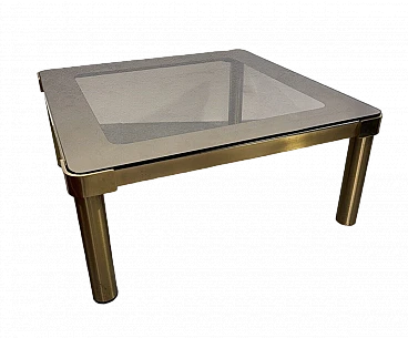 Square metal and ochre crystal coffee table, 1970s