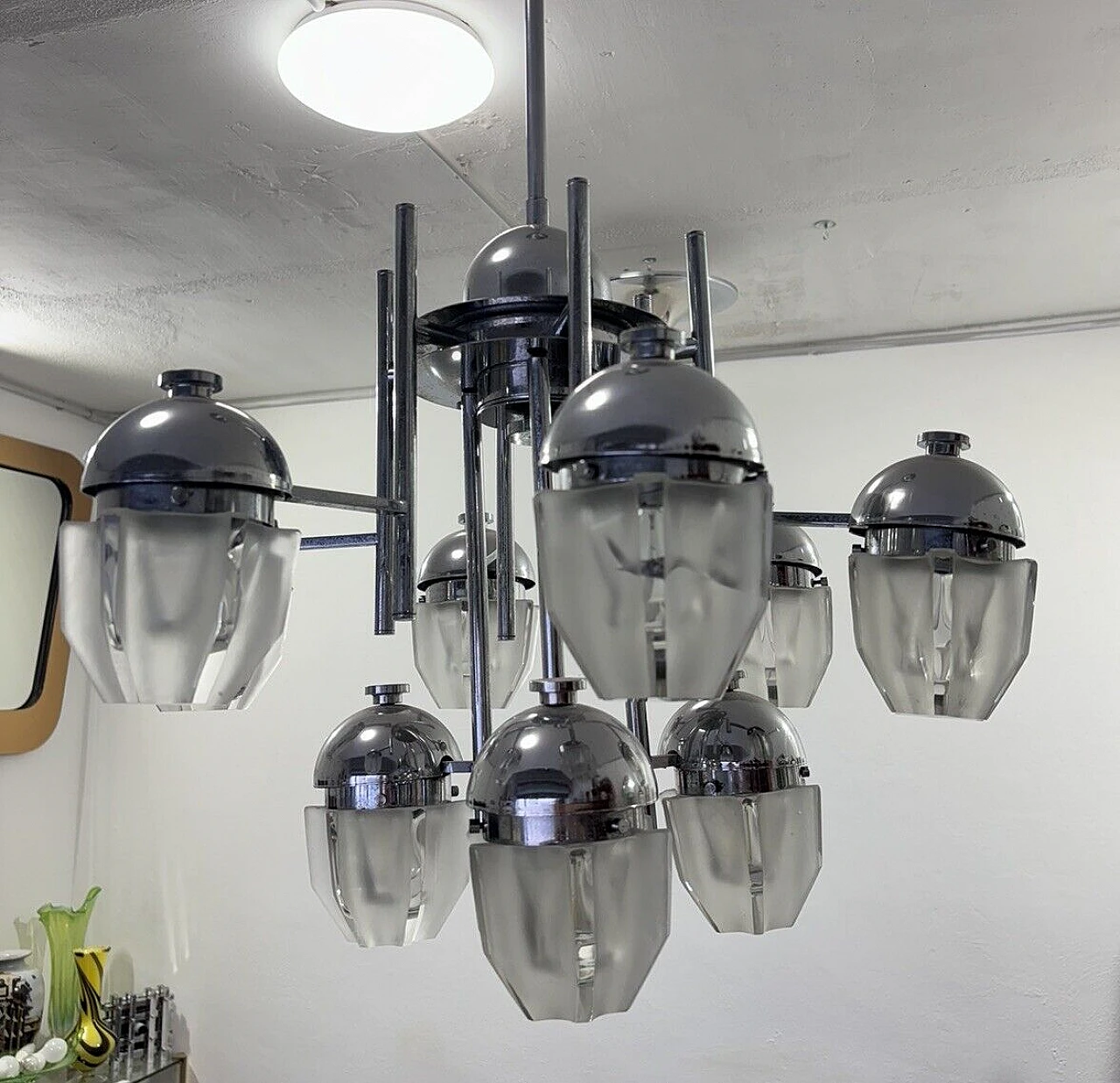 Lampadario in acciaio e vetro di Fidenza Vetraria e Artemide 2