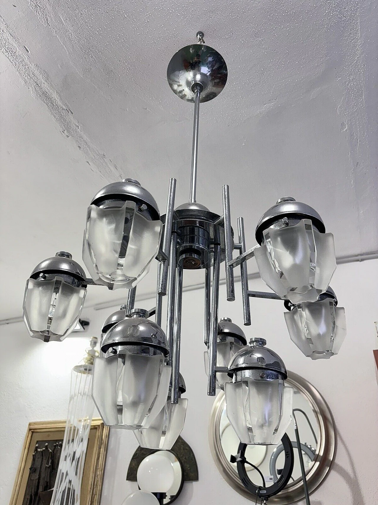 Lampadario in acciaio e vetro di Fidenza Vetraria e Artemide 3