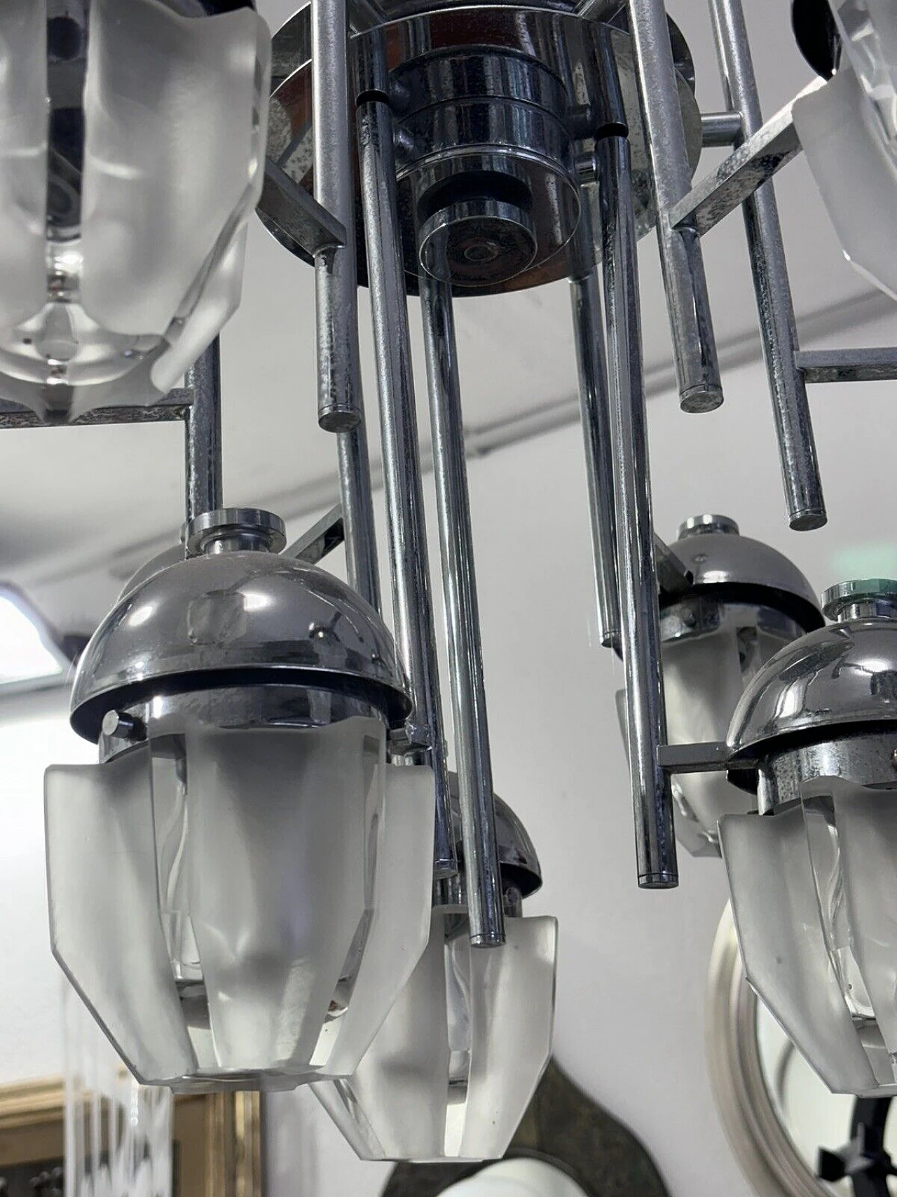 Lampadario in acciaio e vetro di Fidenza Vetraria e Artemide 6