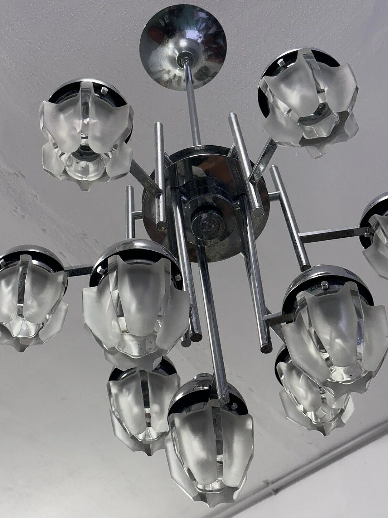 Lampadario in acciaio e vetro di Fidenza Vetraria e Artemide 7