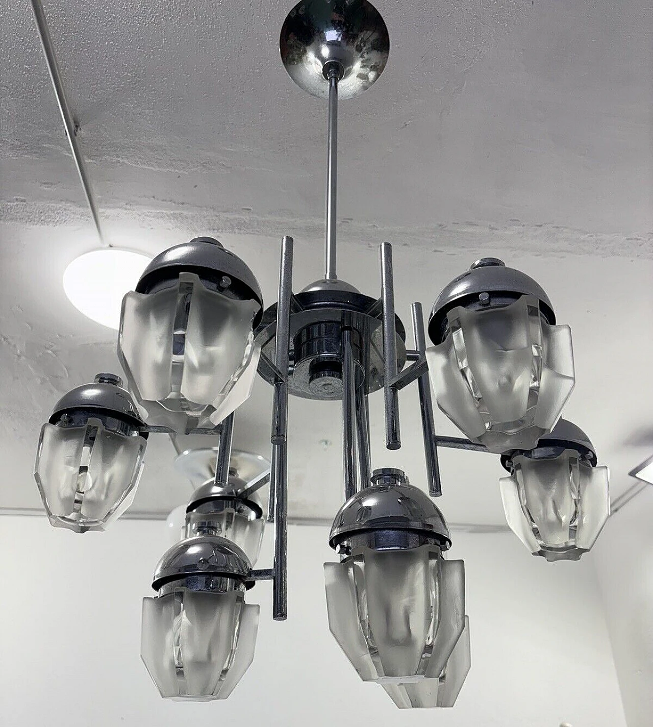 Lampadario in acciaio e vetro di Fidenza Vetraria e Artemide 9