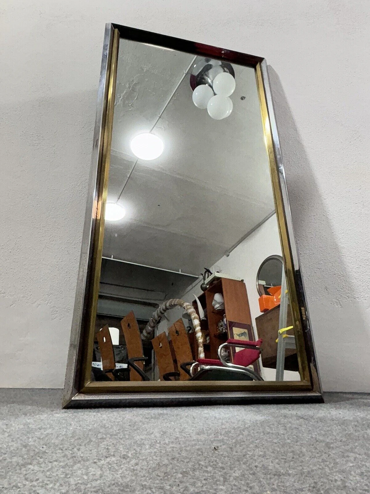 Specchio in acciaio e ottone di Romeo Rega, anni '70 1