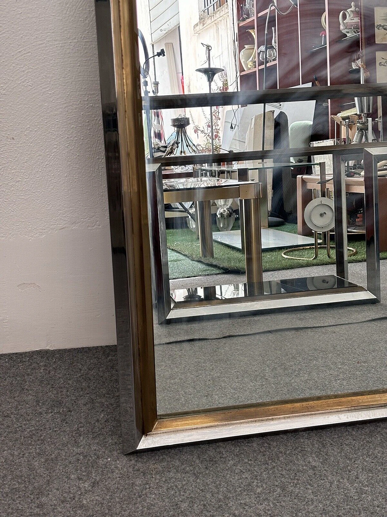 Specchio in acciaio e ottone di Romeo Rega, anni '70 2