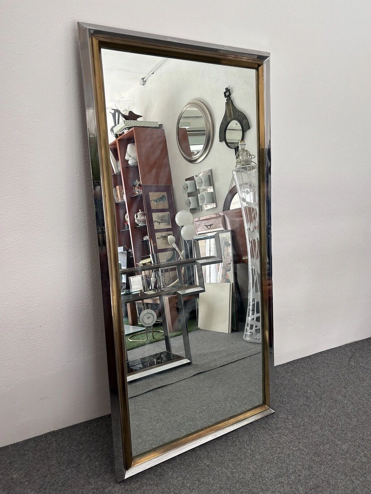 Specchio in acciaio e ottone di Romeo Rega, anni '70 7