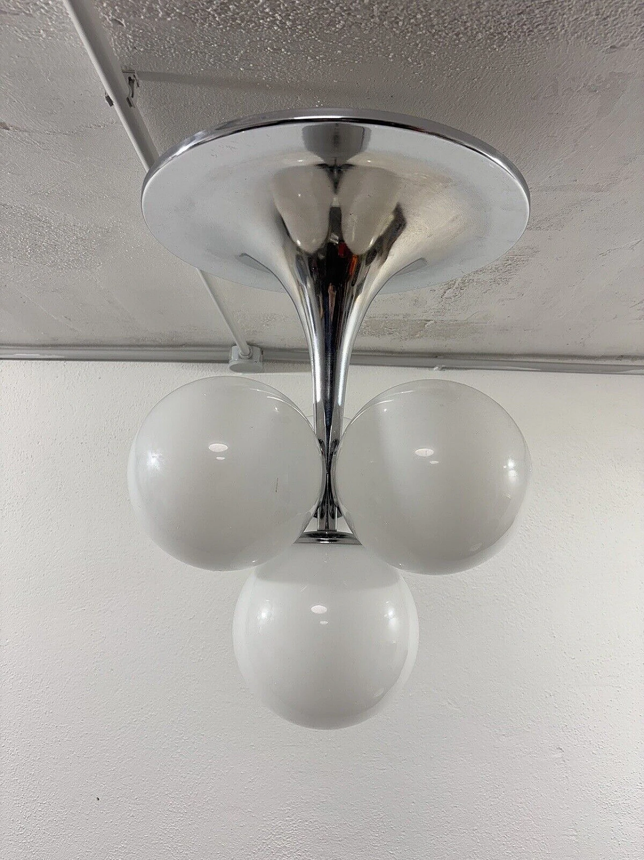 Space Age four-light steel and glass chandelier, 1970s 1