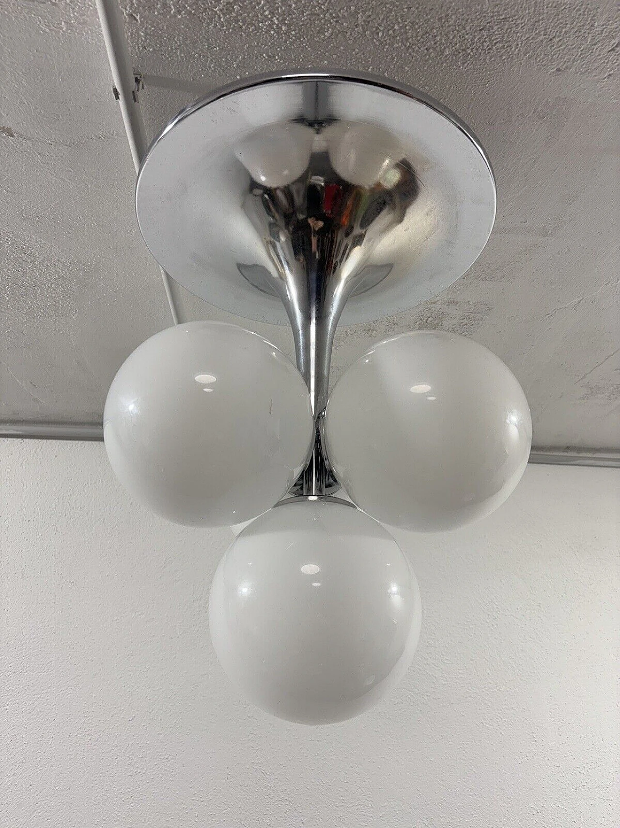 Space Age four-light steel and glass chandelier, 1970s 2