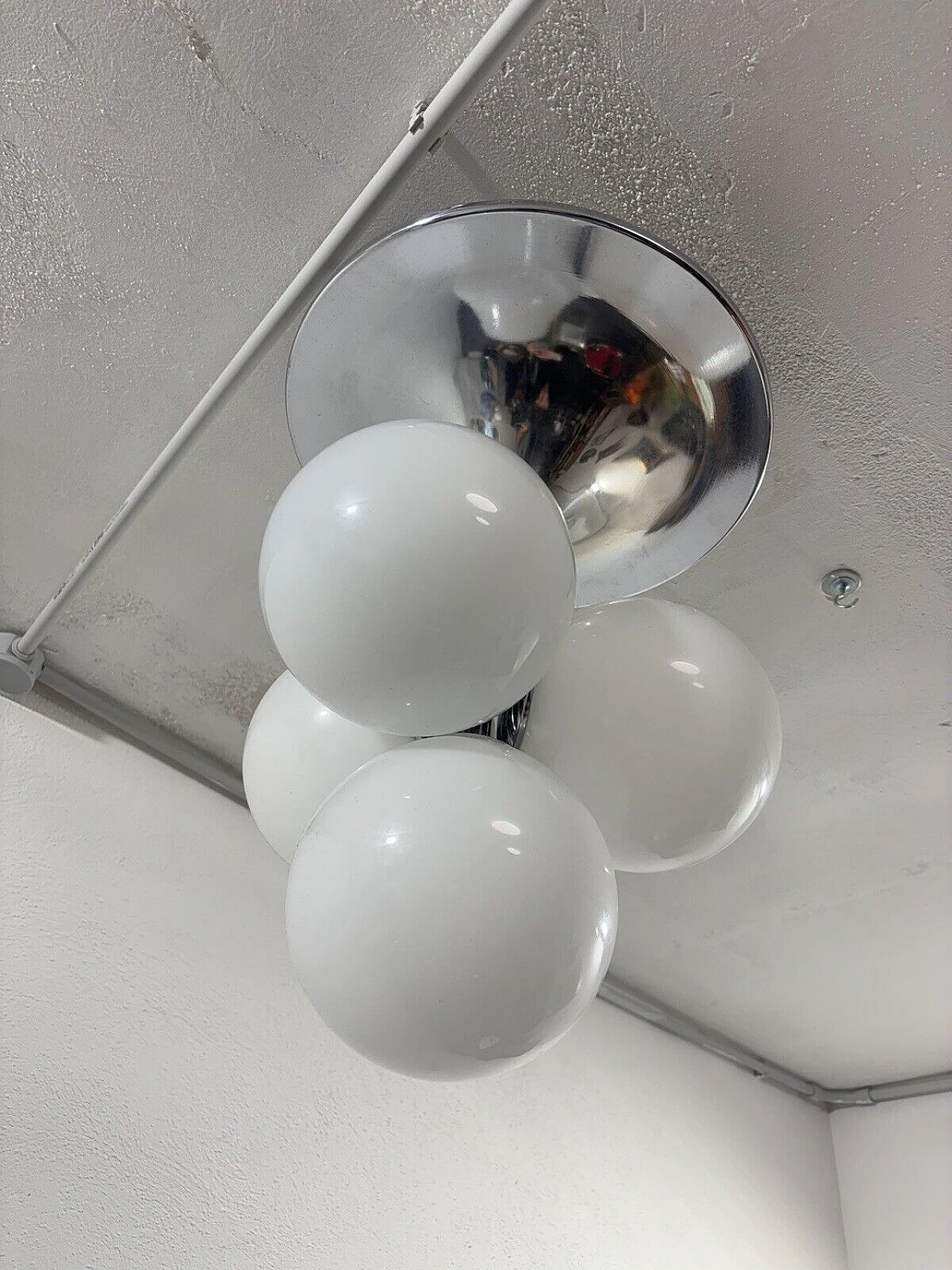 Space Age four-light steel and glass chandelier, 1970s 3