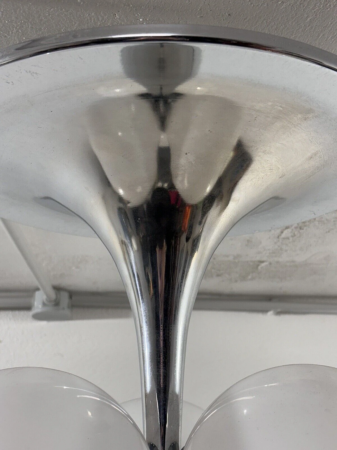 Space Age four-light steel and glass chandelier, 1970s 4