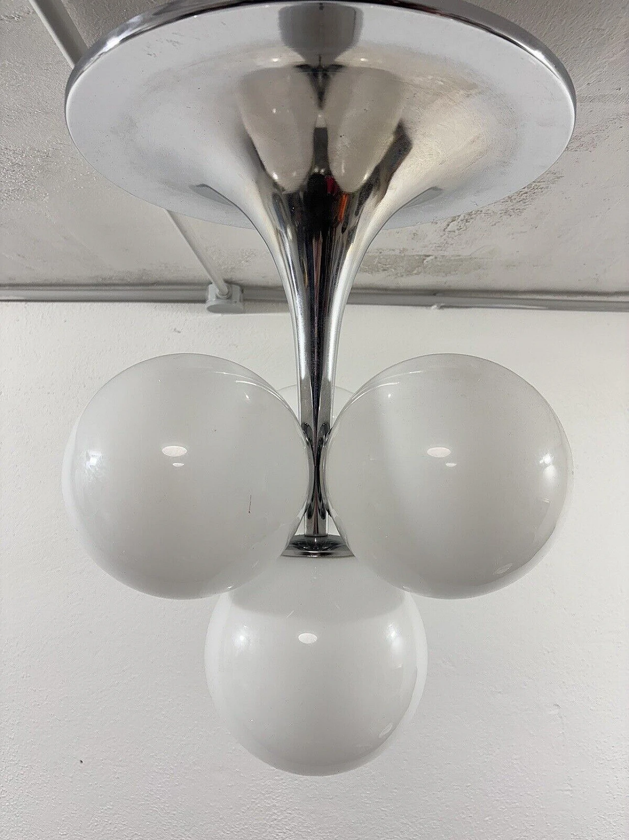 Space Age four-light steel and glass chandelier, 1970s 6