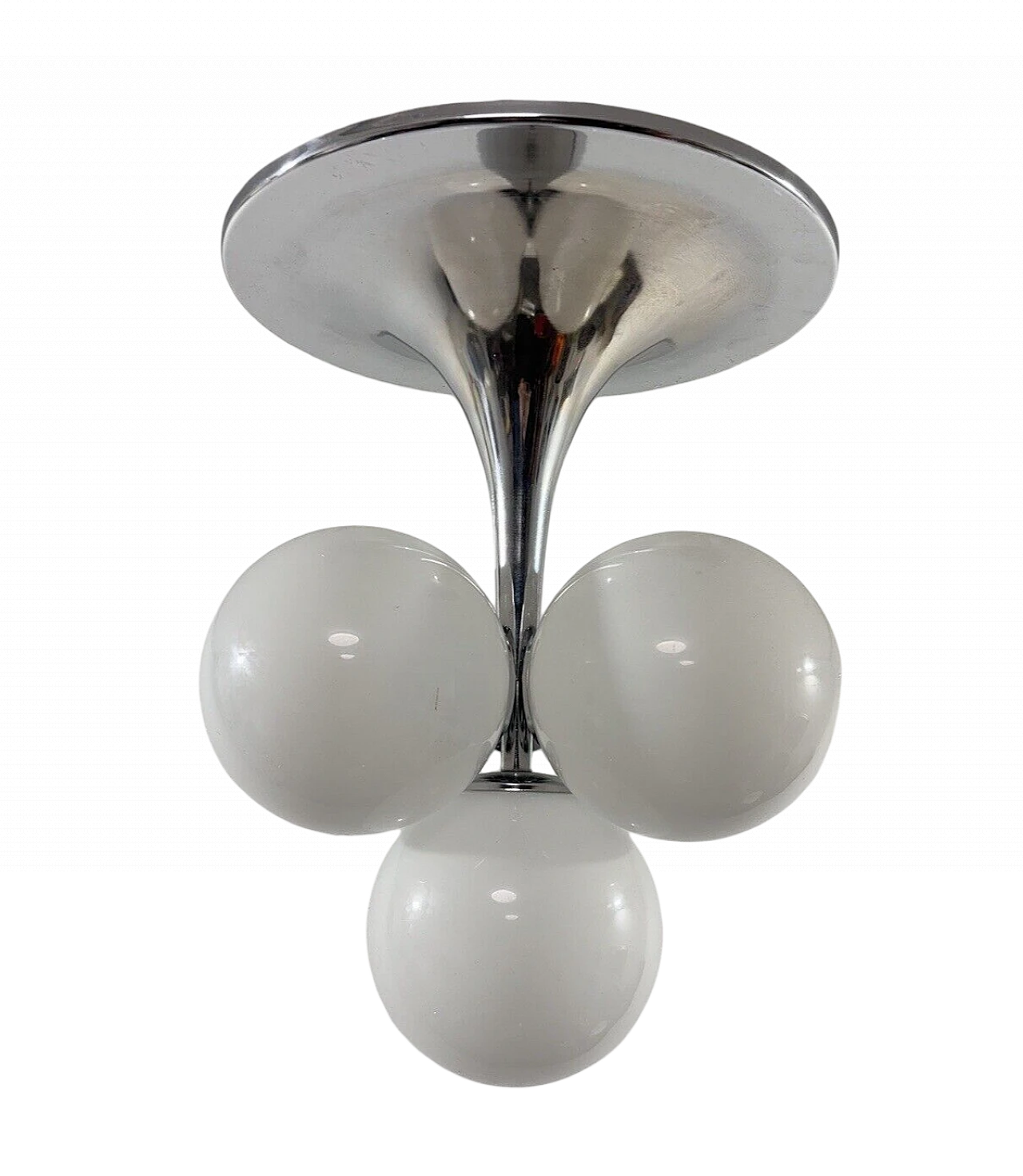 Space Age four-light steel and glass chandelier, 1970s 7
