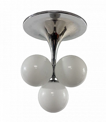 Space Age four-light steel and glass chandelier, 1970s