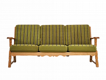 Danish three-seater sofa in oak and wool, 1970s