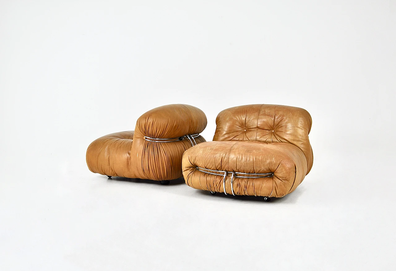 Pair of Soriana lounge chairs by A. & T. Scarpa for Cassina, 1970s 1
