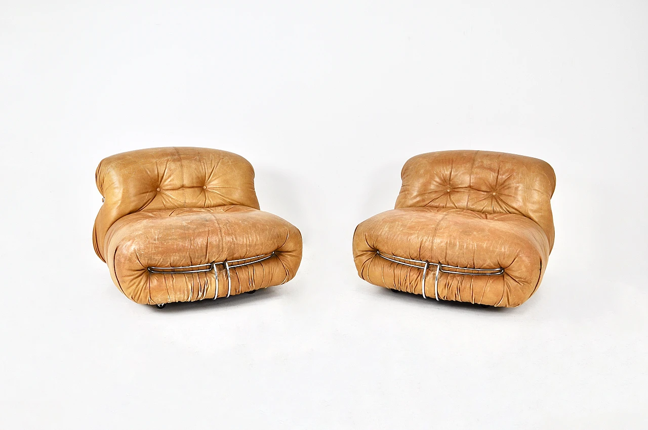 Pair of Soriana lounge chairs by A. & T. Scarpa for Cassina, 1970s 3