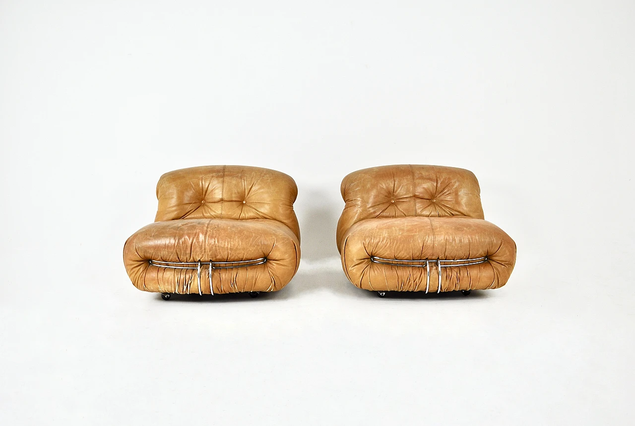 Pair of Soriana lounge chairs by A. & T. Scarpa for Cassina, 1970s 4