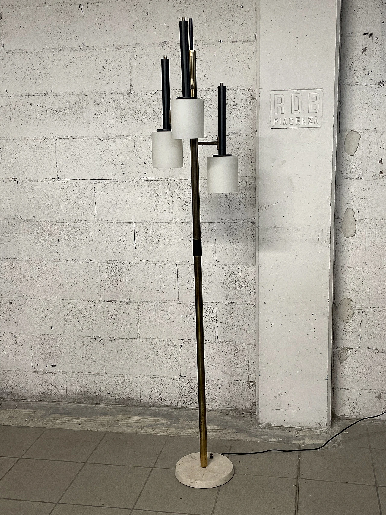 Metal, opaline glass and marble floor lamp, 1950s 1
