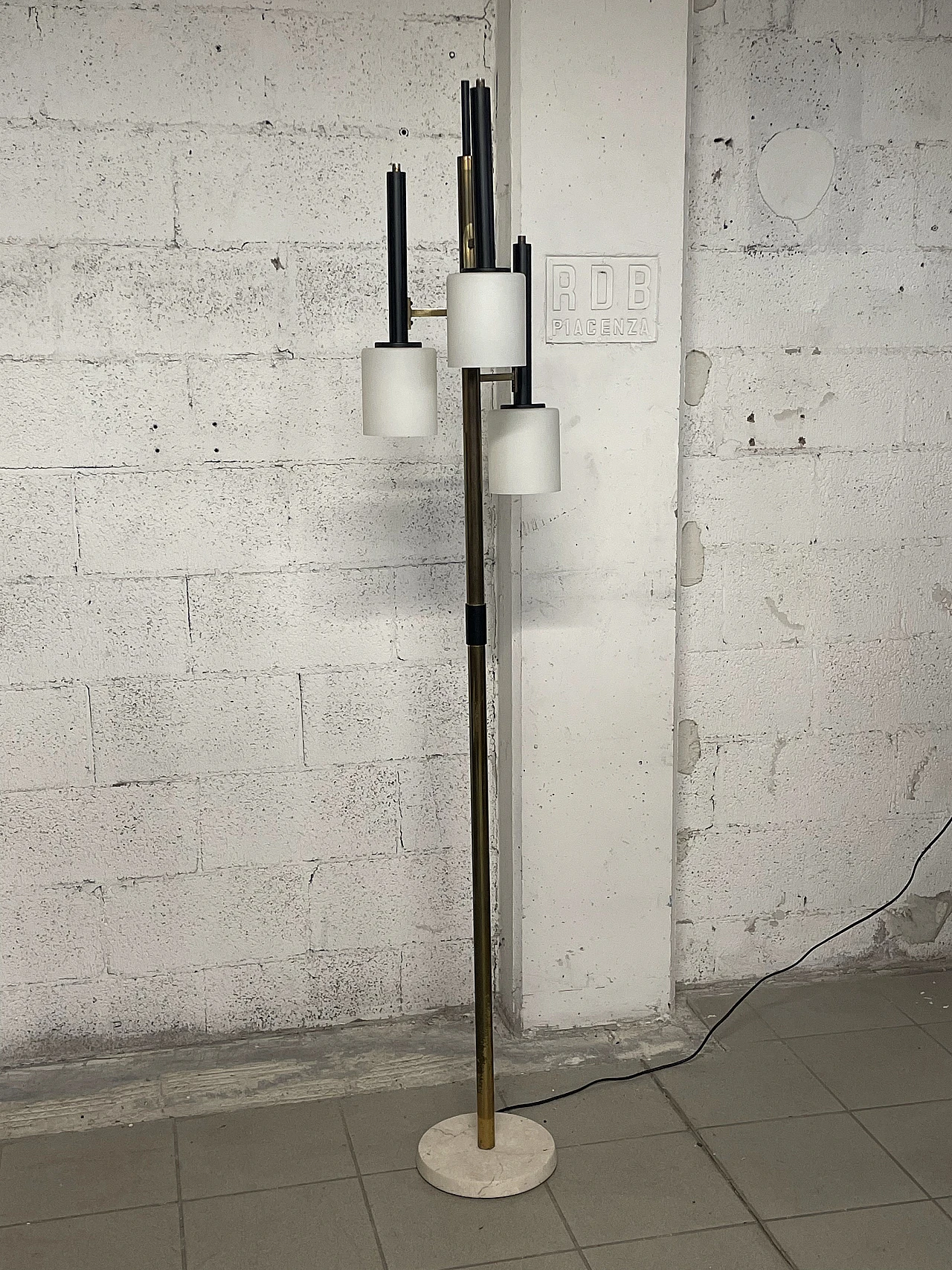 Metal, opaline glass and marble floor lamp, 1950s 2
