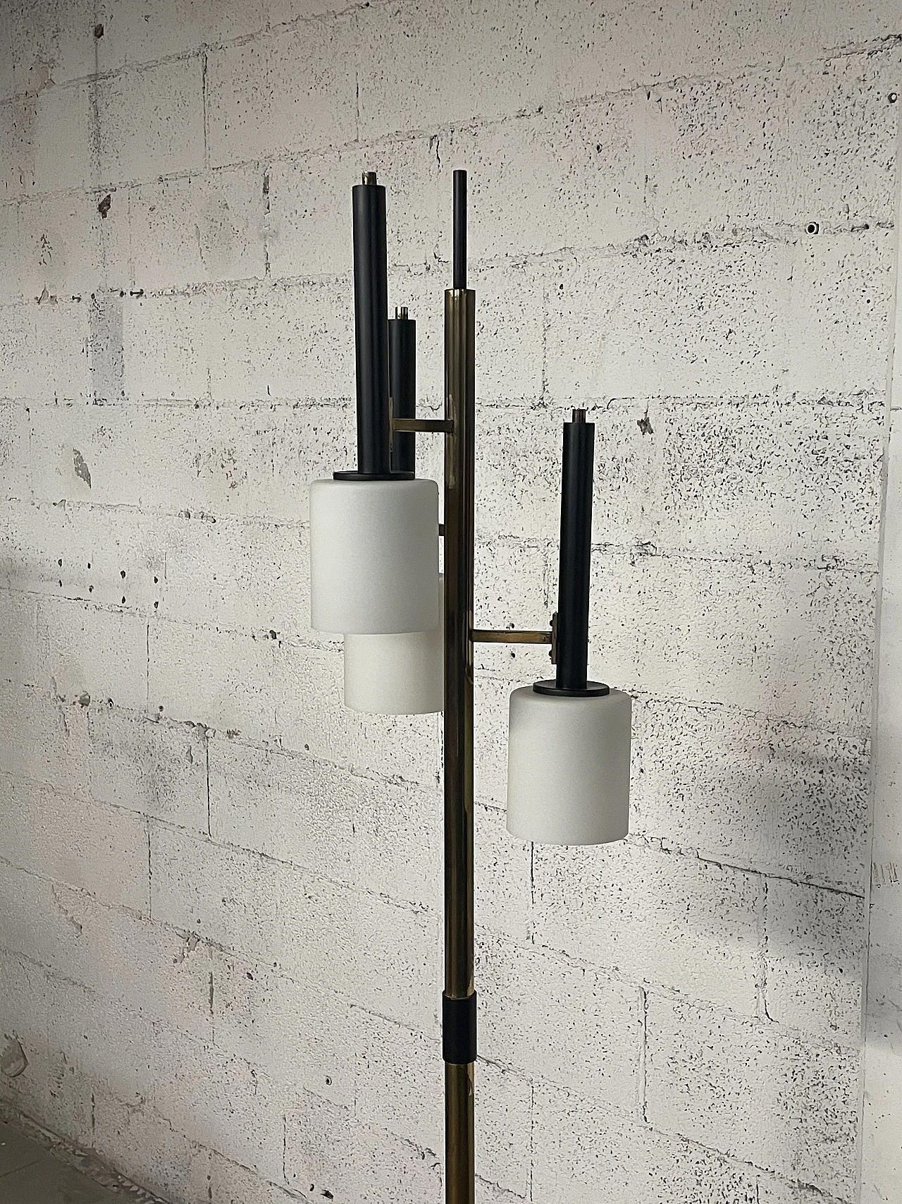 Metal, opaline glass and marble floor lamp, 1950s 3