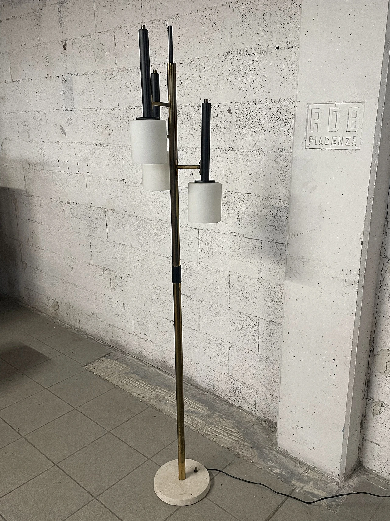 Metal, opaline glass and marble floor lamp, 1950s 4