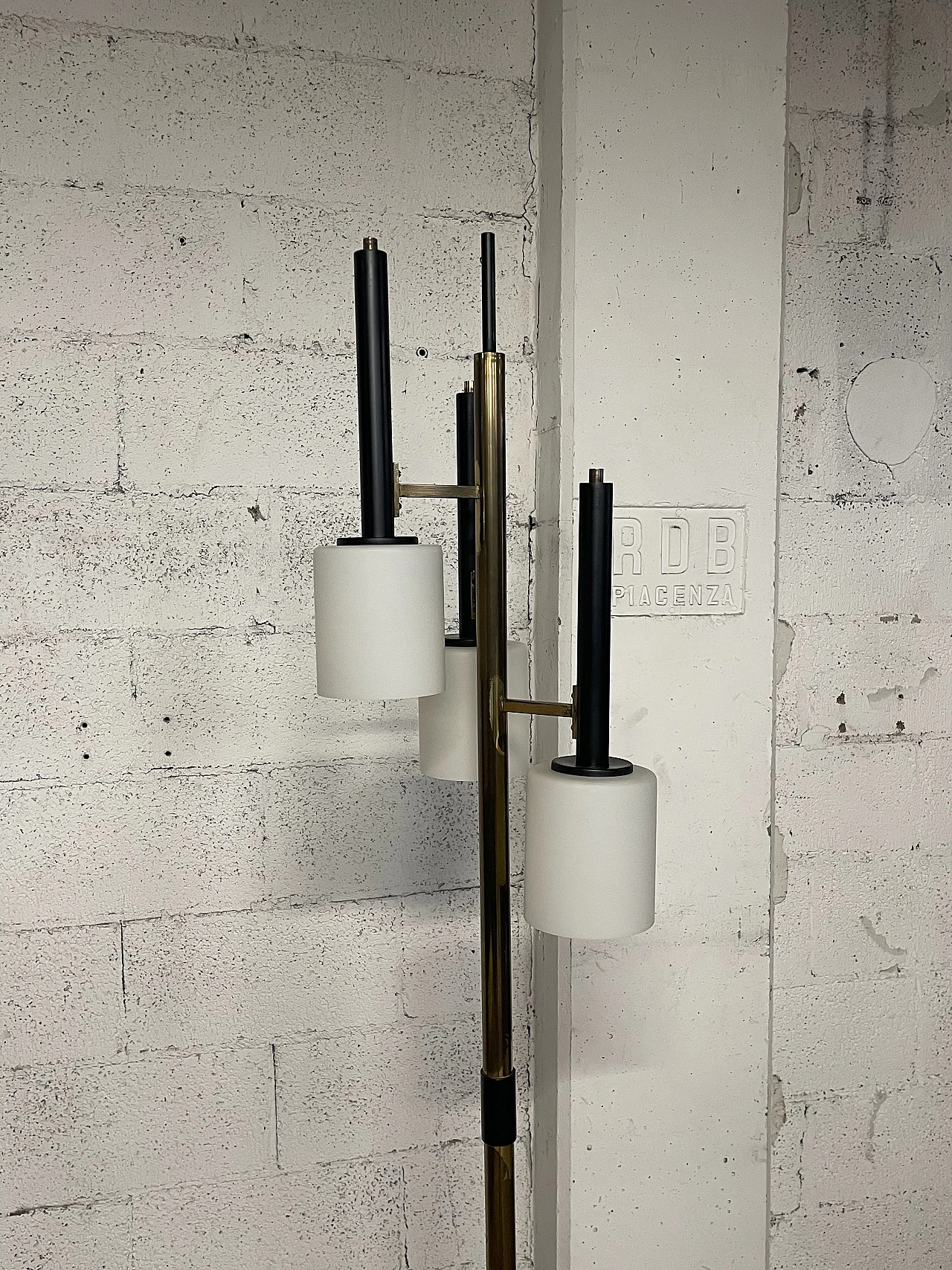 Metal, opaline glass and marble floor lamp, 1950s 6