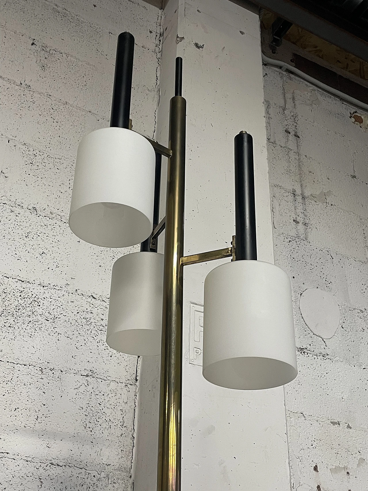 Metal, opaline glass and marble floor lamp, 1950s 10
