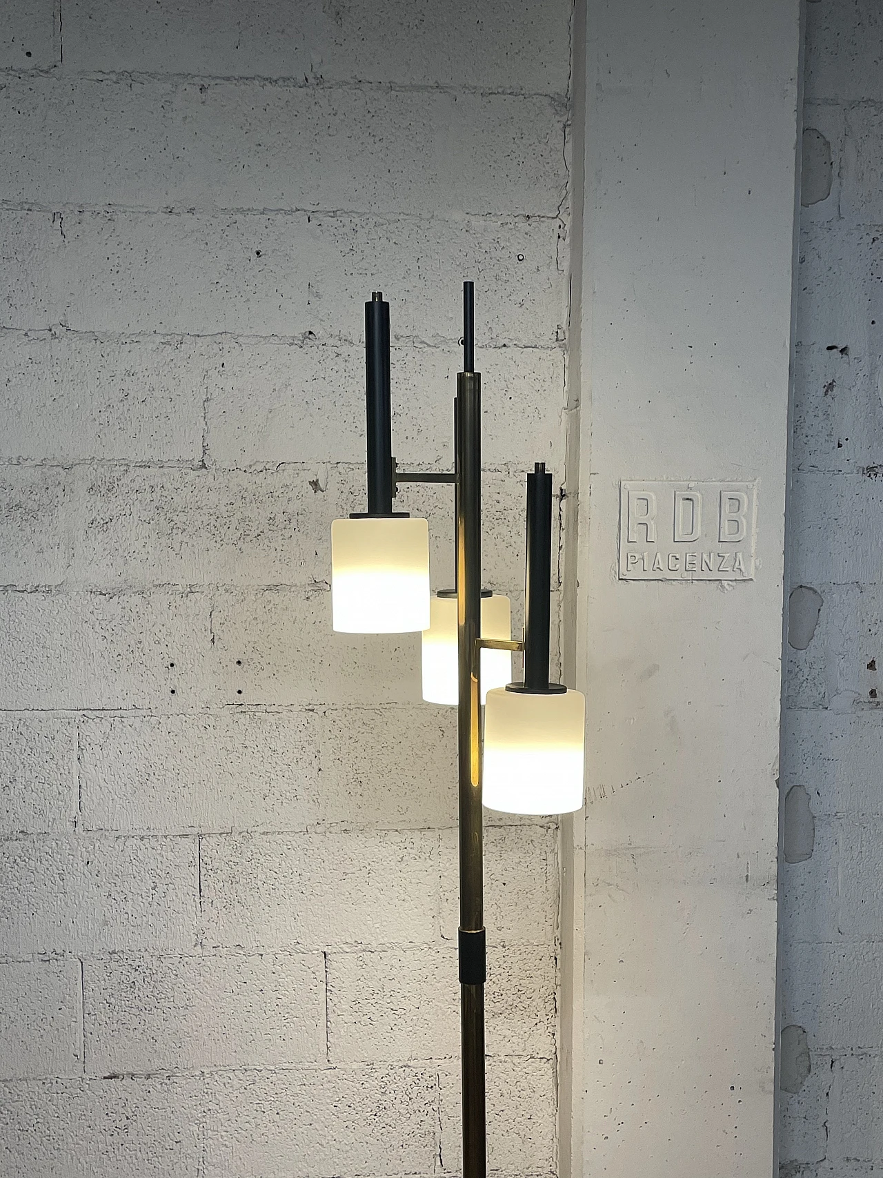 Metal, opaline glass and marble floor lamp, 1950s 11