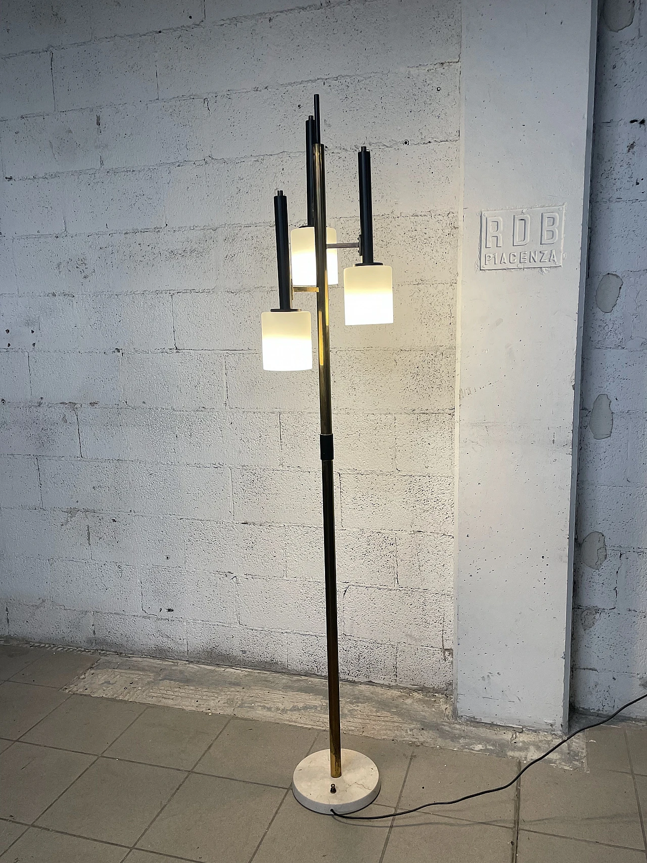 Metal, opaline glass and marble floor lamp, 1950s 12