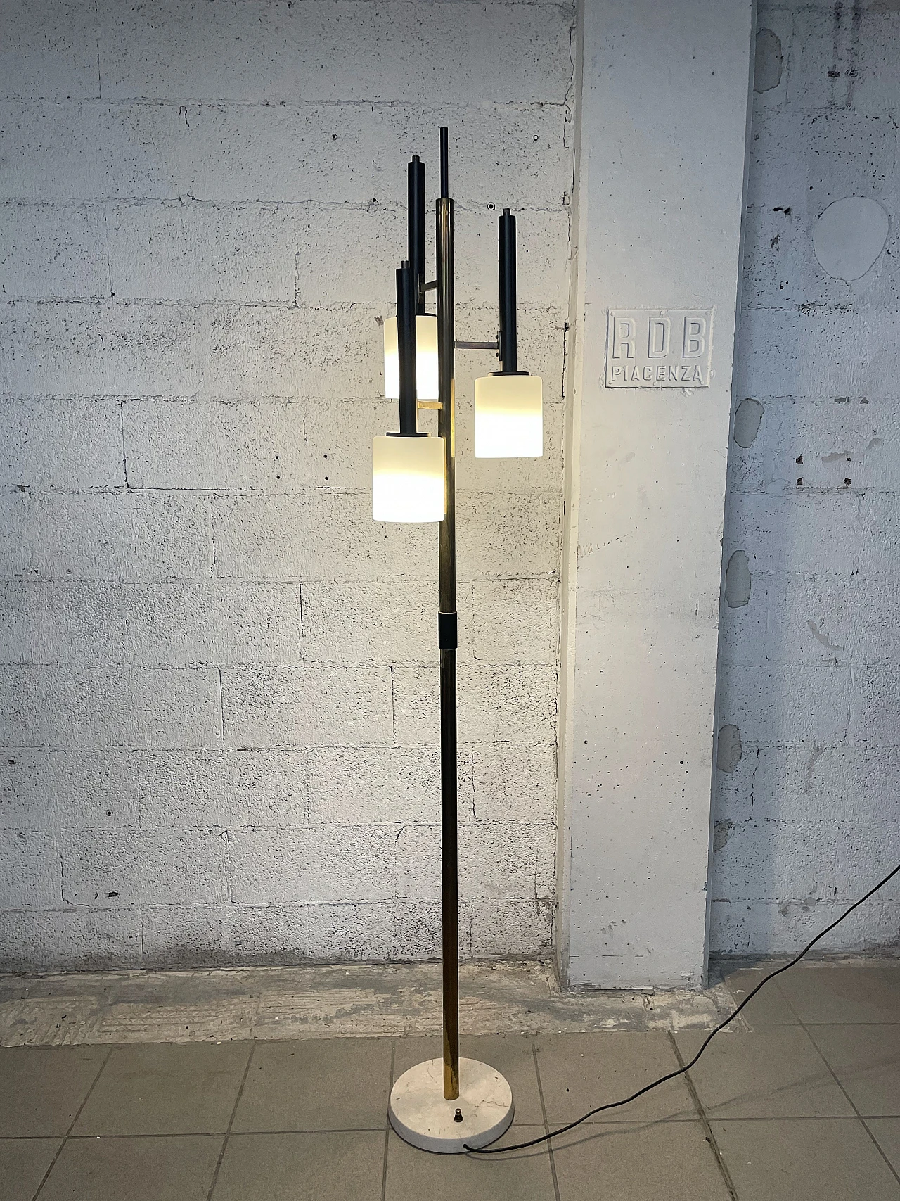 Metal, opaline glass and marble floor lamp, 1950s 13