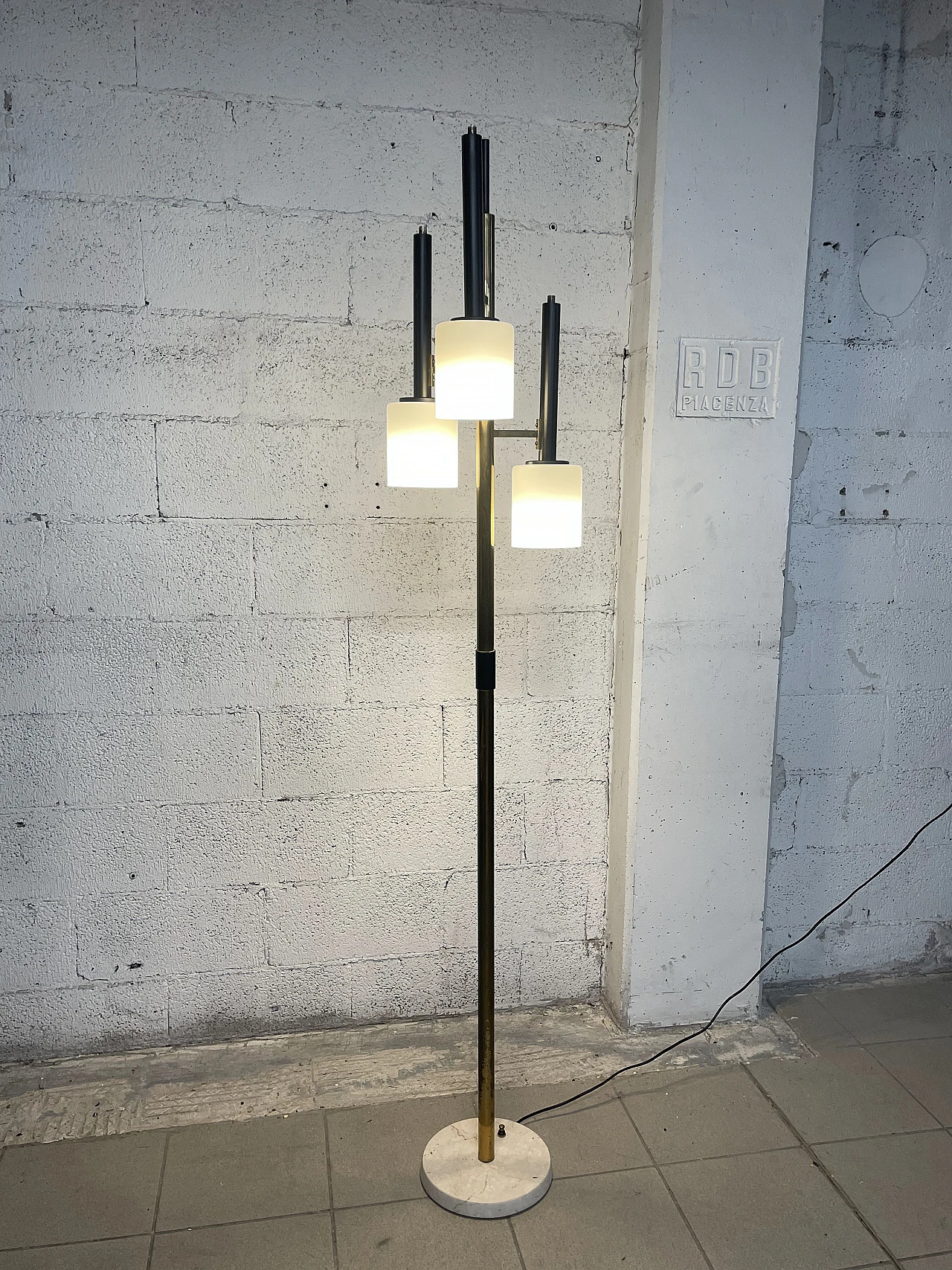 Metal, opaline glass and marble floor lamp, 1950s 14