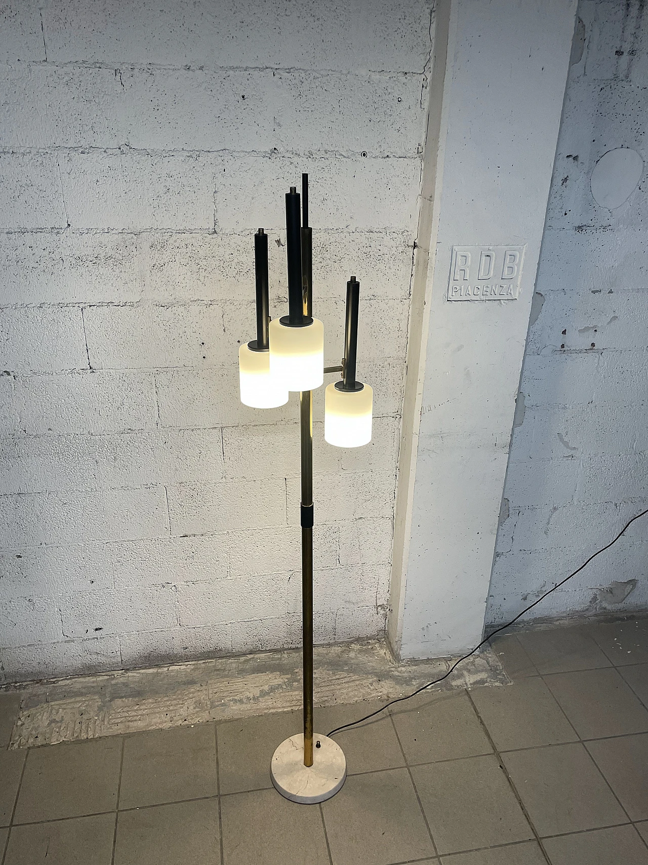 Metal, opaline glass and marble floor lamp, 1950s 15