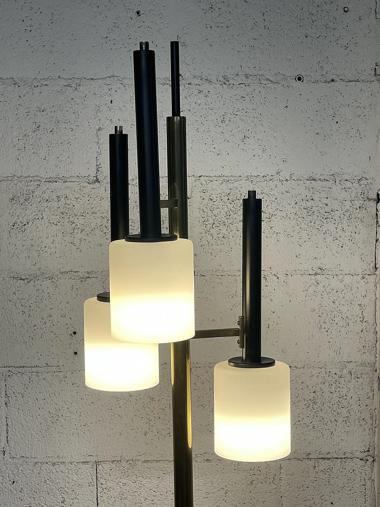Metal, opaline glass and marble floor lamp, 1950s 16