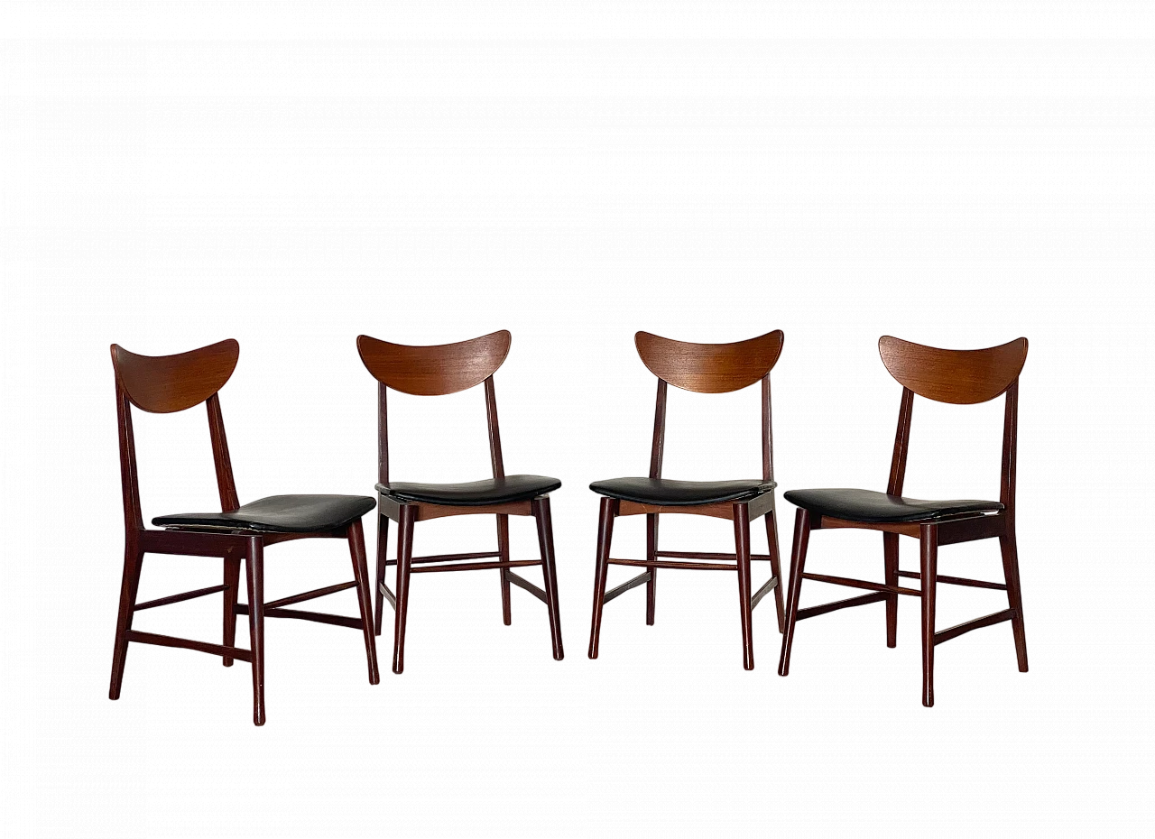 4 Sedie in teak con seduta in similpelle, anni '60 18
