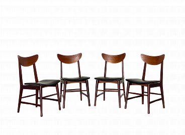 4 Sedie in teak con seduta in similpelle, anni '60