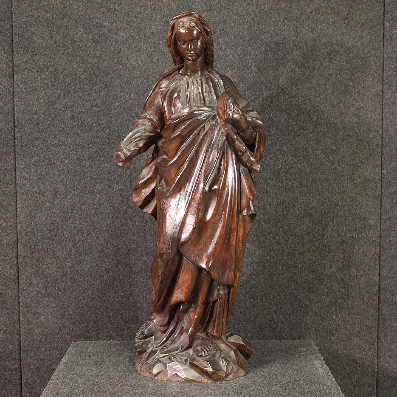 Madonna, mahogany-stained pear wood sculpture, mid-19th century 1