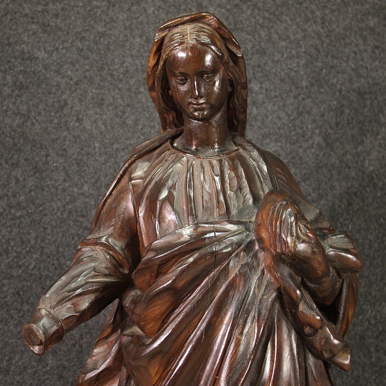 Madonna, mahogany-stained pear wood sculpture, mid-19th century 3